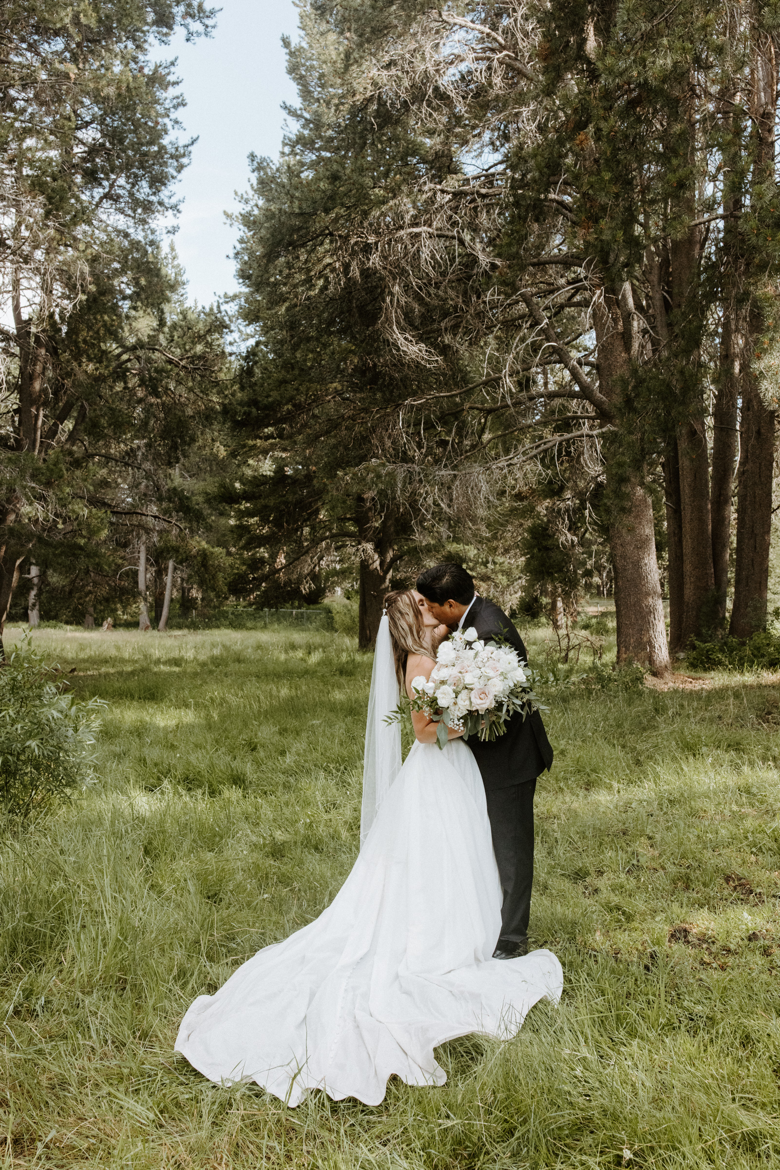 Couple kissing deep in Lake tahoe forest